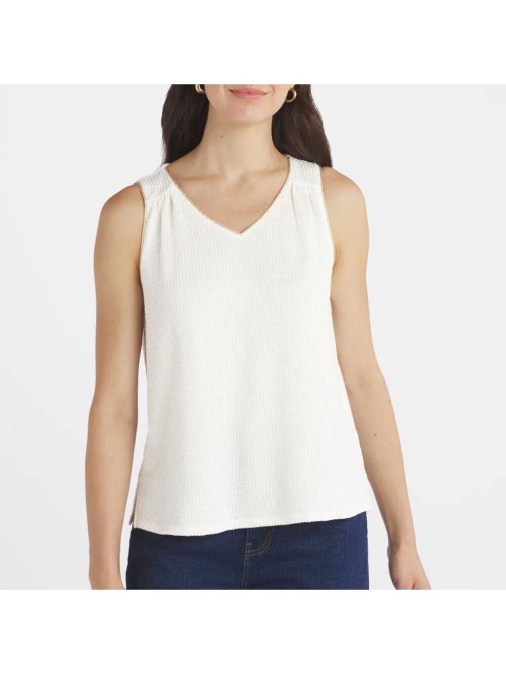 Papermoon Off White & Gold Trim Kimberly Sleeveless Knit Top Womens XL NEW